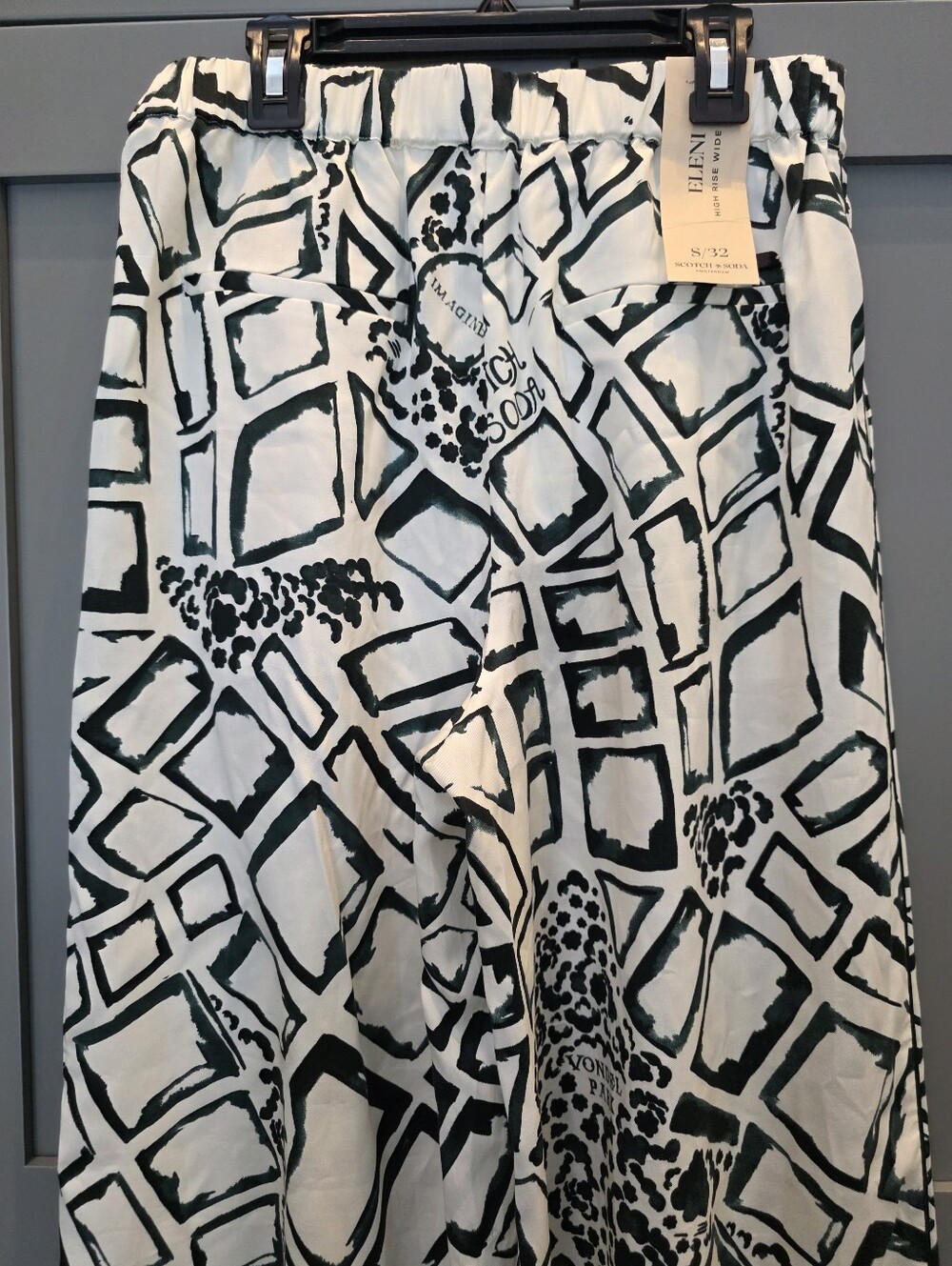 NWT Scotch & Soda Eleni Pants Amsterdam Print White Green High Rise Wide Leg Sm - Picture 6 of 13